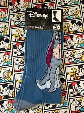 Disney Eeyore Crew Socks - Blue and Grey Accent Adult 9-13 NWT